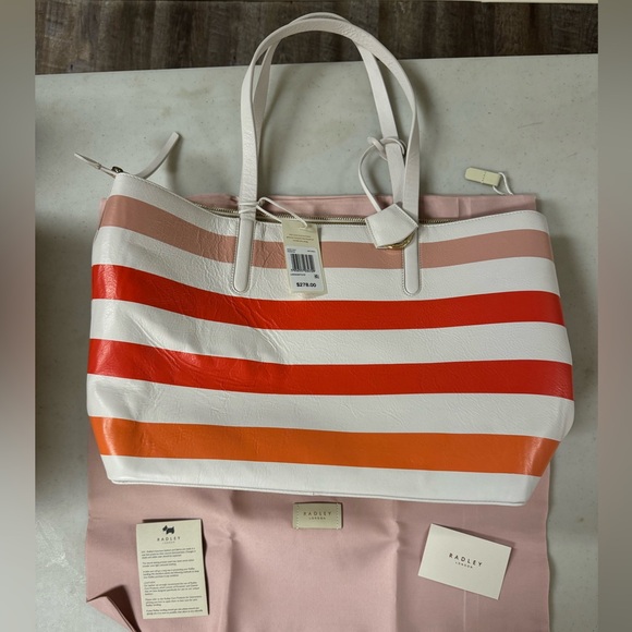 NWT Radley Chrisp Street Summer Stripes Large Leather Zip Top Tote Bag - Picture 6 of 11